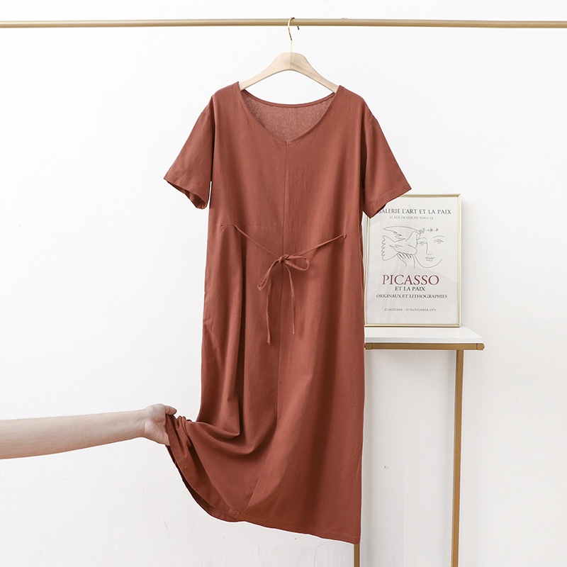 F7410 Japanese lazy front and back two-wear summer new solid color large size loose slim dress fashionable simple style