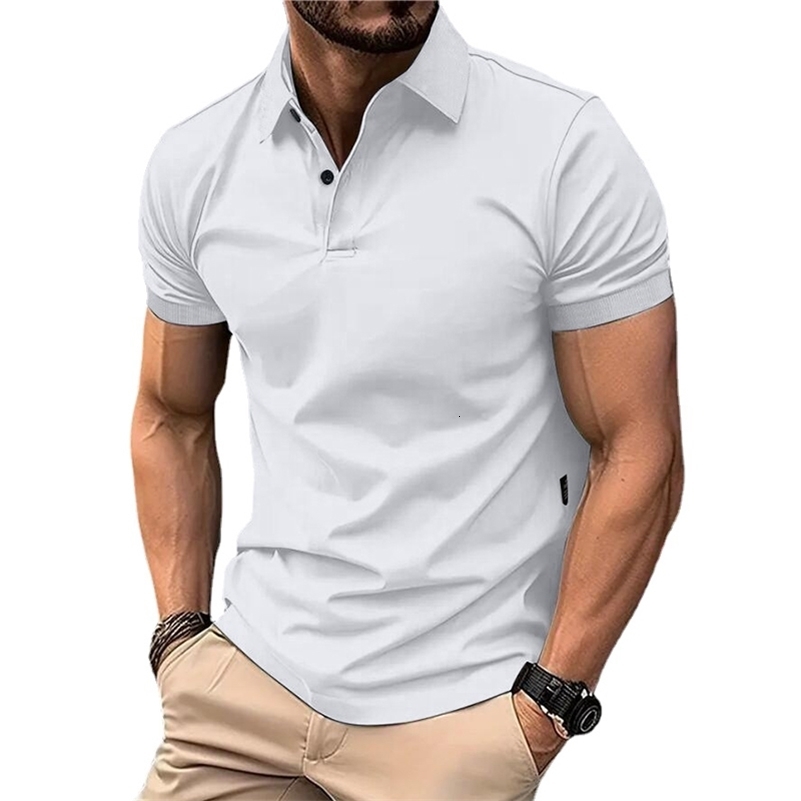 Summer Mens Solid Color Polo Shirt Short Sleeve Lapel Button Tshirts for Men Casual Streetwear Lightweight Jogging Tops 250206
