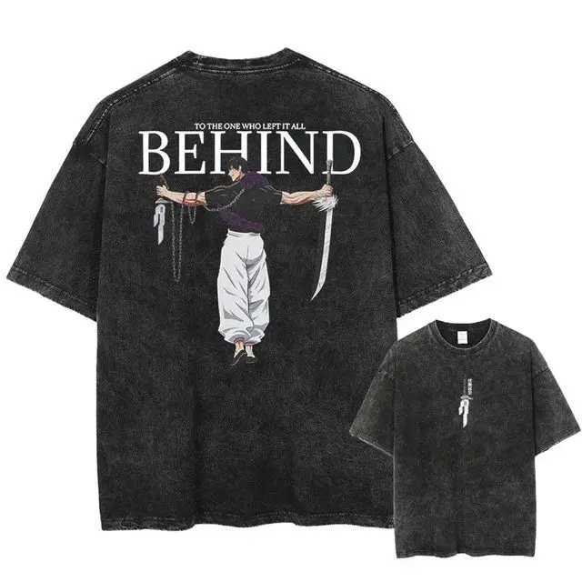 Japanese Anime Jujutsu Kaisen Print Vintage Washed Tshirt Harajuku Streetwear Graphic T-Shirt Summer Short Sleeve Cotton TshirtT250207