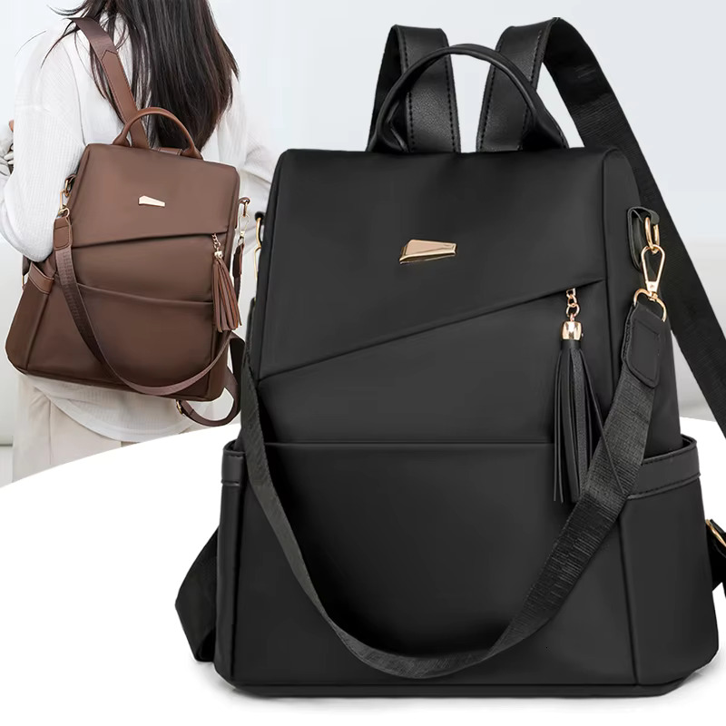 Fashion Tassel Decorative Women Nylon Anti-Theft Backpack Casual Travel Female Shoulder Bag Large Capacity Student School Pack