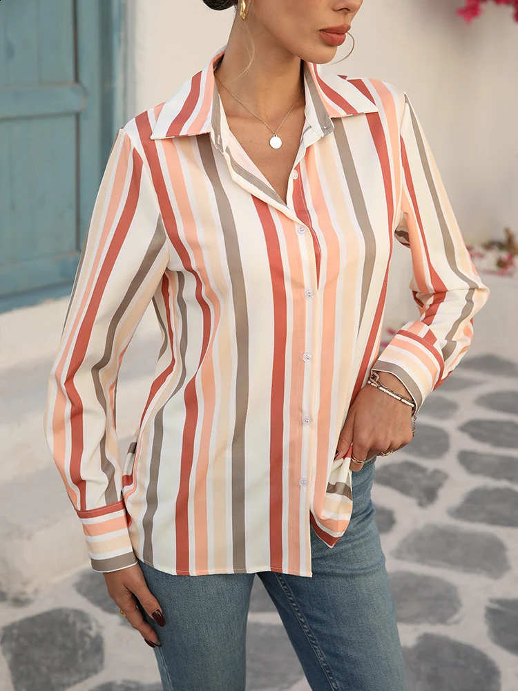 spring office ladies striped shirts Fashion elegant blouse for women Long sleeve Tops blusa mujer 250120