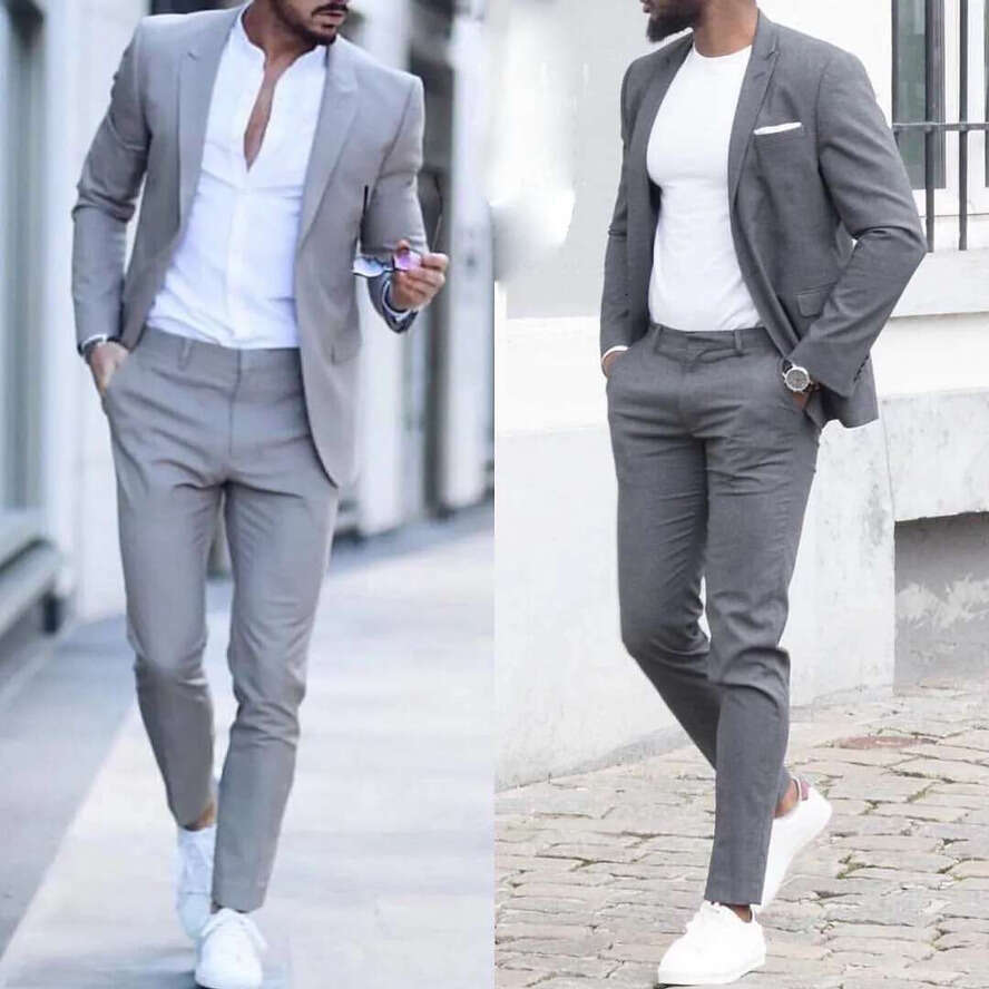 Gray Men's Vintage Suits 2 Pieces Leisure Wedding Tuxedos Custom Made Mens Formal Party Business Grooms Suit (Jackets+Pants)