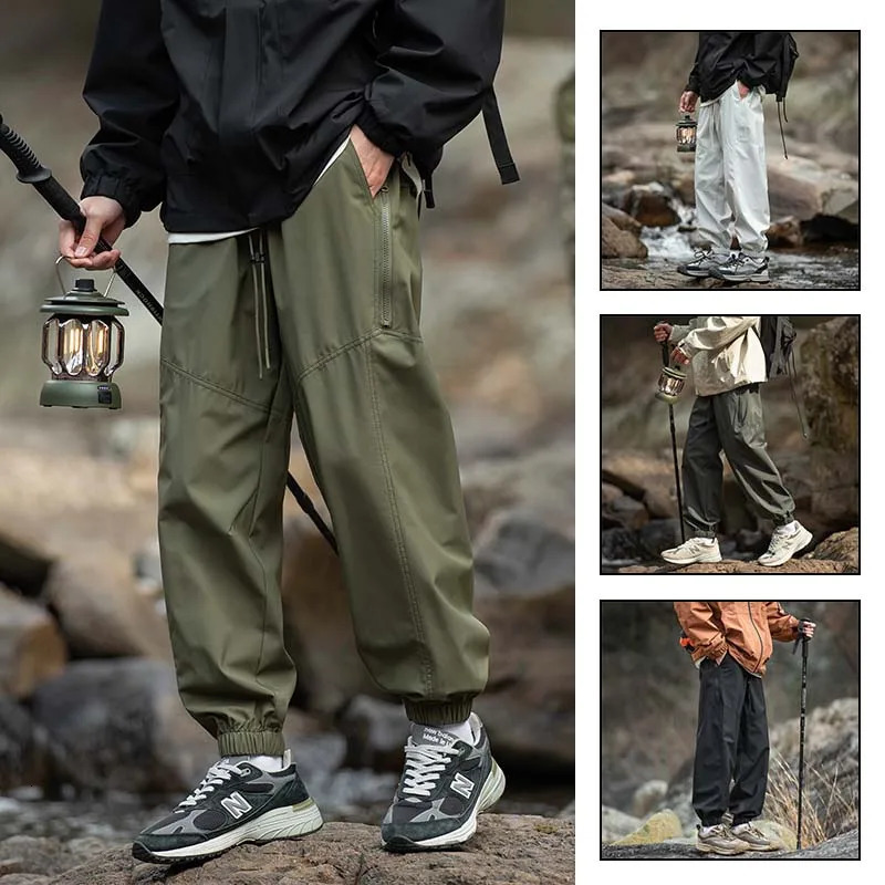Mens Splicing Waterproof Hiking Pants Foot Binding Mouth Windproof Sport Cycling Breathability Outdoor Camping Pants 250206