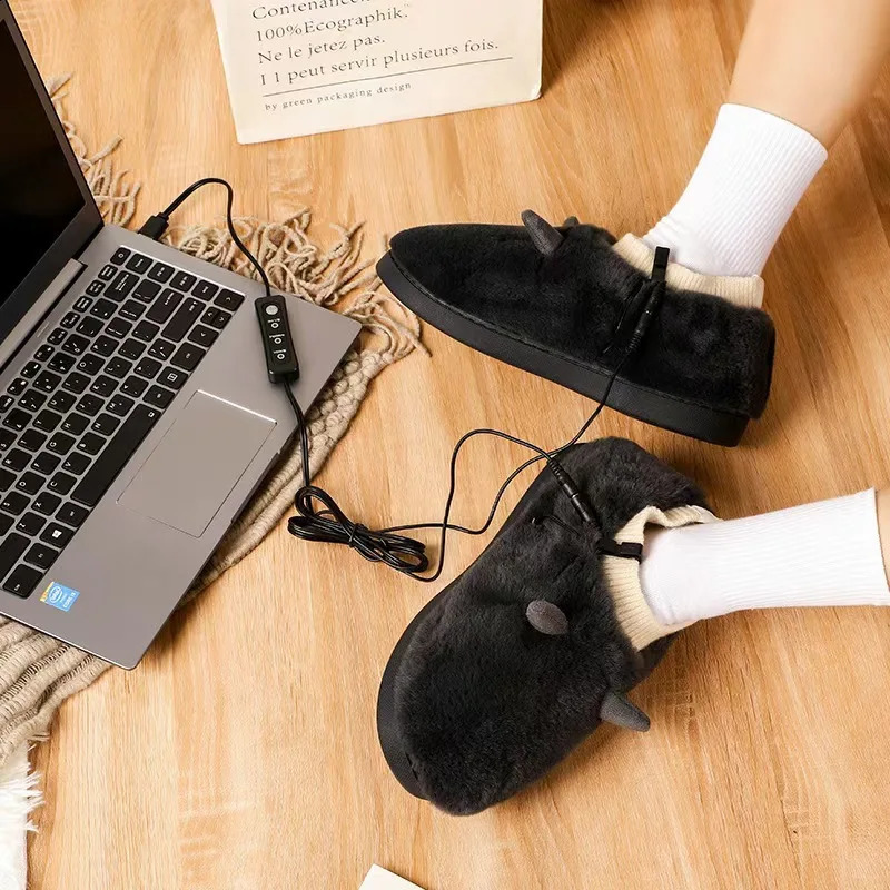 Electric Heating Slippers 3 Gear Temperature Adjustment Foot Warmer USB Quick Heat Plush Shoes for Men Women Feet Heater 250120