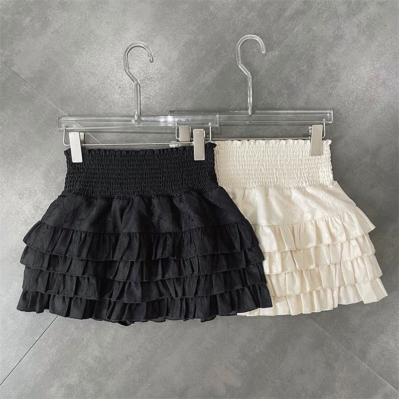 Streetwear Y2k Ruffles Mini Skirts Women Sweet Kawaii High Waist Lace A Line Skirt Summer Korean Fashion Black Ball Gown Skirts 250206