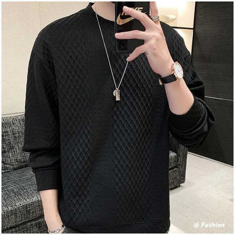 Spring Autumn Y2K Elegant Fashion KPOP Sweatshirt Man Fashion All Match Long Sleeve Top Solid Color Casual Pullover Male Clothes W250207