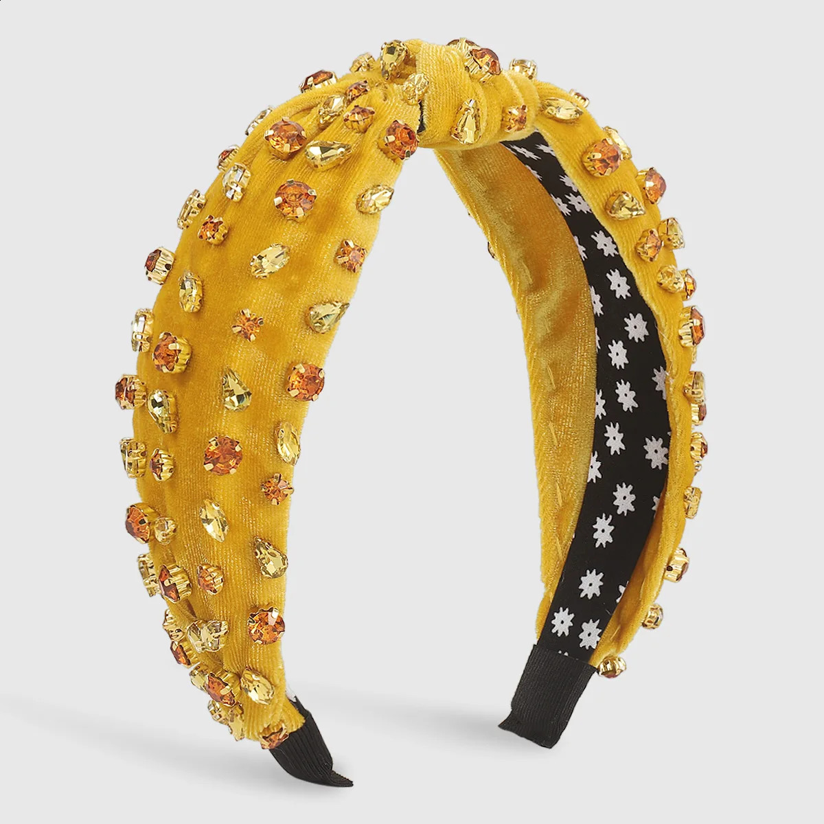 European and American Fashion Exaggerated Flannel Diamond-Laid Headband Knotted Temperament Wide Headband Hair Accessories 250207