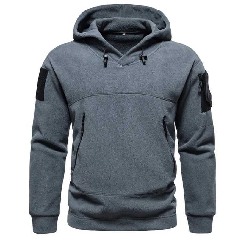 Autumn and Winter Mens Wear New Mens Casual Outdoor Tactical Hooded Sweater Mens Fleece Jersey Solid Color Fleece Sweatshirt W250207