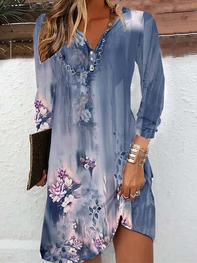 hot autumn long sleeved V-neck button irregular dress for women's clothing, 2024 new style, chic and elegant clothing