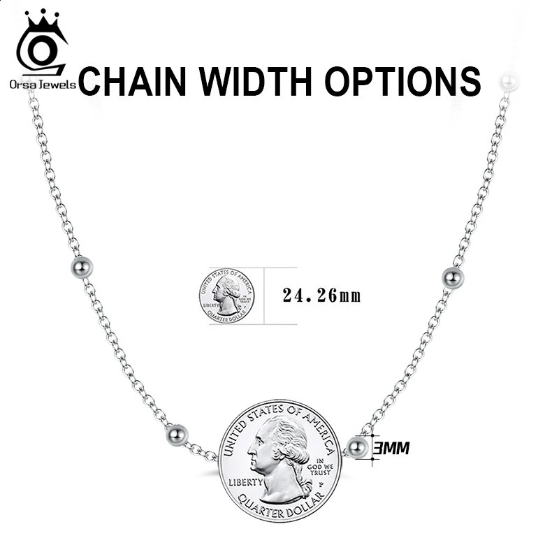 ORSA JEWELS 925 Sterling Silver 1.0mm Cable Chain Necklace with 3.0mm Bead Creative Fashion Womens Chain Necklace Jewelry SC43 250120