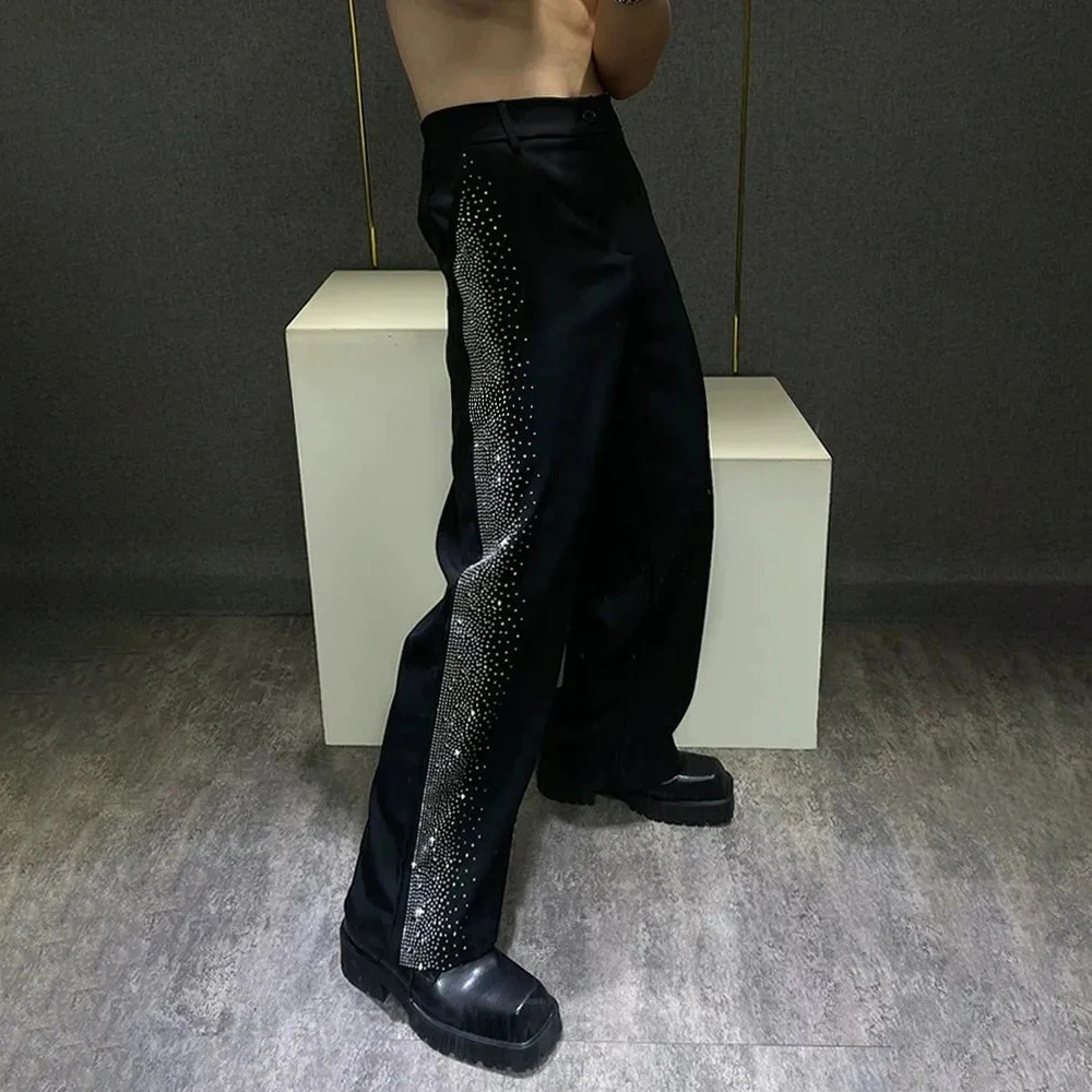 Mens Trousers Y2k Diamond Casual Pants Autumn Streetwear Fashion Campus Performance All-Match Wide-Leg Pants MenS Clothing 250206