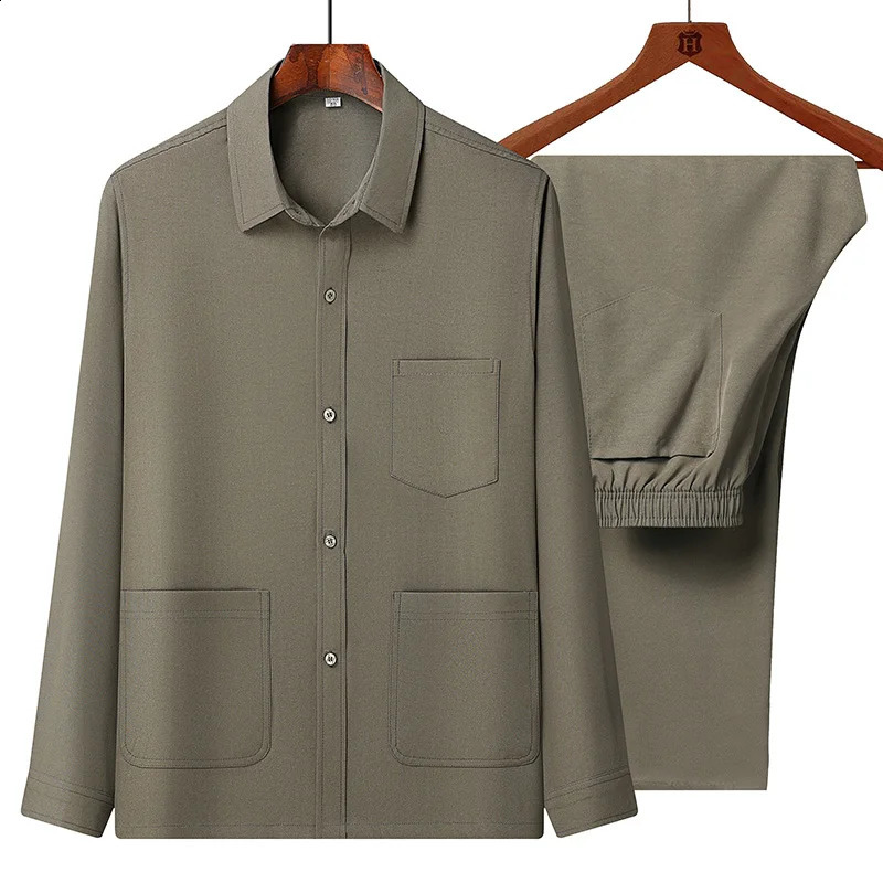 Men Sets Casual Tang Clothing Long Sleeve Shirts Pants two piece Hanfu Kung Suit Chinese Mens National 250108