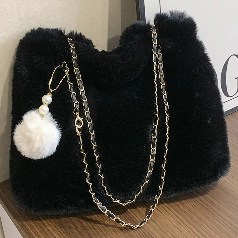 Women Fluffy Crosssbody Soft Plush Satchel Faux Fur With Pendant Large Capacity Female Fashion Travel Bag Polyester Cartoon