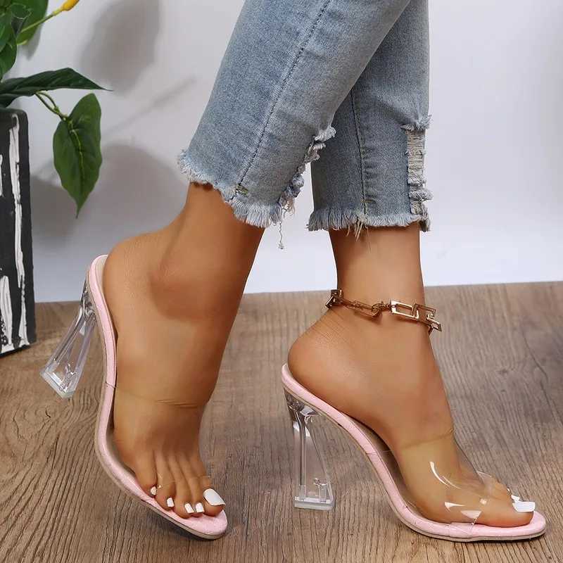 2024 Summer Jelly Sandals Open Toe High Heels Women Transparent Heel Sandal Slippers Clear Square Heel Slip- Slide ZapatosXJ250207