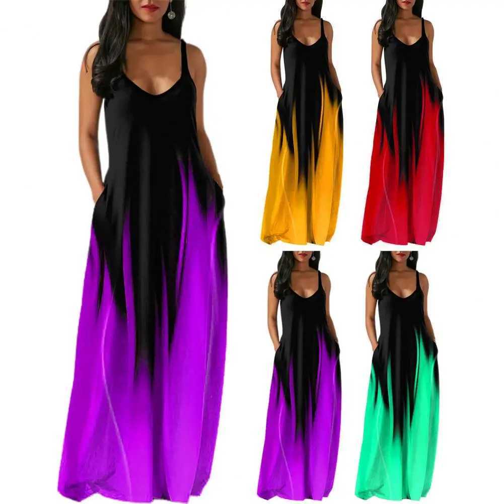 Ladies Beach Dress Gradient Colors V-neck Sveless Loose Maxi Dress Daily Wear Low-cut Backless Summer Vest Dress For FeXJ2500207