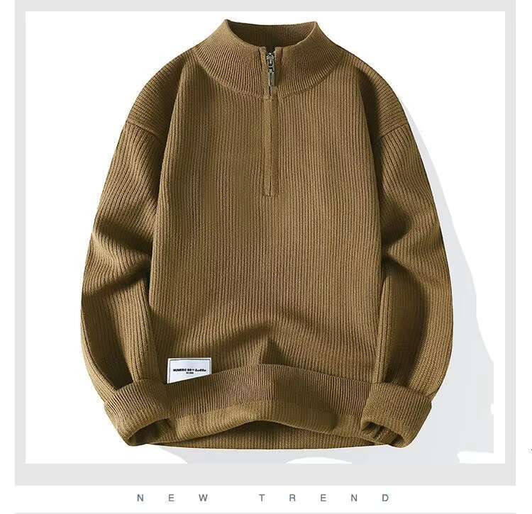 Autumn Winter Men Sweater Vintage Mock Neck Solid Color Knitted Pullovers Loose Haruku Mens Retro Knitting Sweaters S50