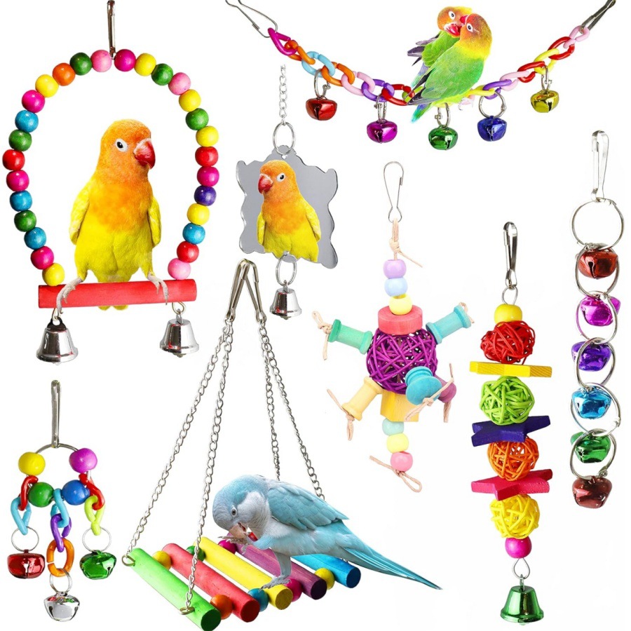 Bird Parakeet Toys,Swing Hanging Standing Chewing Toy Hammock Climbing Ladder Bird Cage Colorful Toys Suitable for Budgerigar, Parakeet