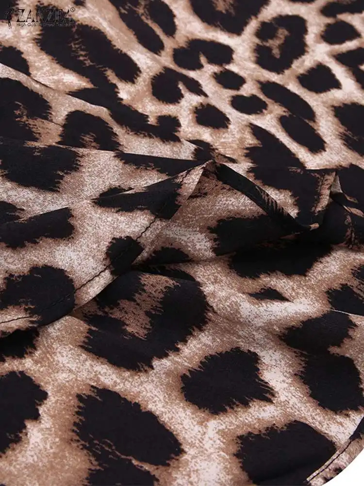 ZANZEA Party Vintage Leopard Robe Autumn Casual Long Sleeve Maxi Long Vestidos Dress Fashion Oversized Women Shirt Sundress 250207