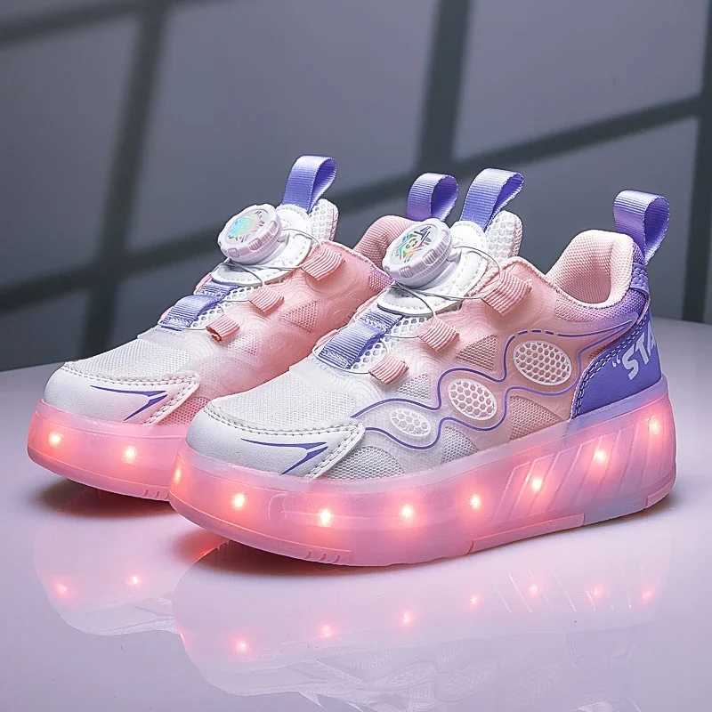 Children Roller Skating Shoes Anti-collision Durable Walking Shoes LED Lights USB Charging Four-wheel Skate Shoes for Kids W250207