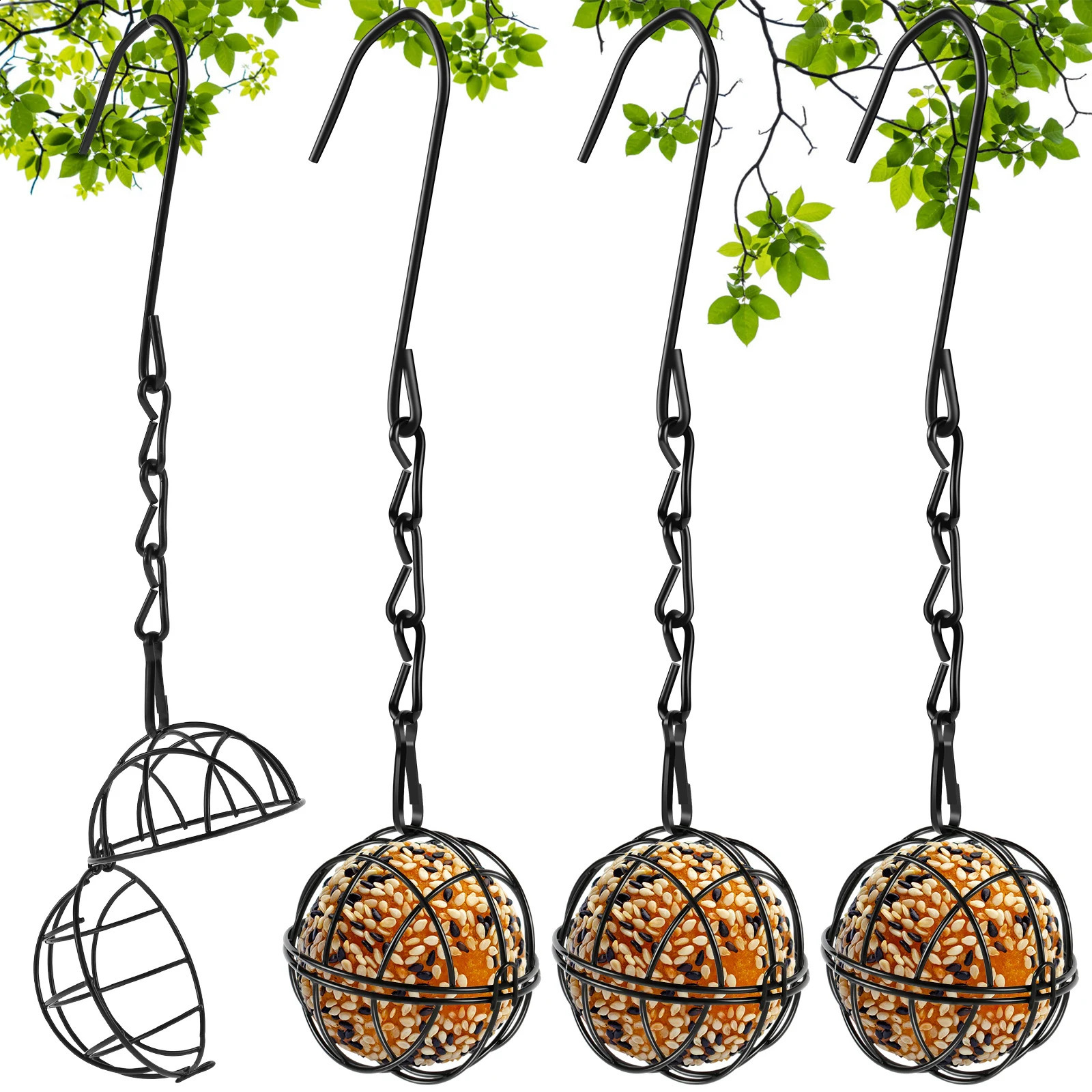 4Pcs Metal Suet Ball Bird Feeder Set with Hanging Chain Squirrel Proof Bird Feeders for Outdoor Garden Hummingbird Feeders 250121