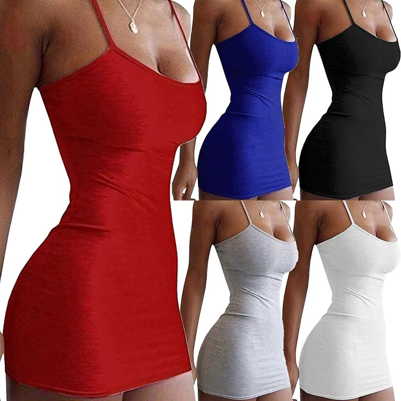Summer Nightclub Street Bodycon Sexy Short Dress For Women Tight-Fitting Wrap Hip Over-The-Knee Sleeveless Dresses