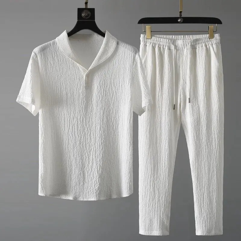 Shirt trousers2024 summer men fashion classic shirt mens business casual shirts A set of clothes size M4XL 250207