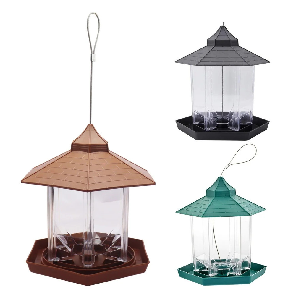 Hanging Wild Bird Feeder Waterproof Gazebo Outdoor Container With Hang Rope Feeding House Type Bird Feeder Aves Decor Supplies 250121