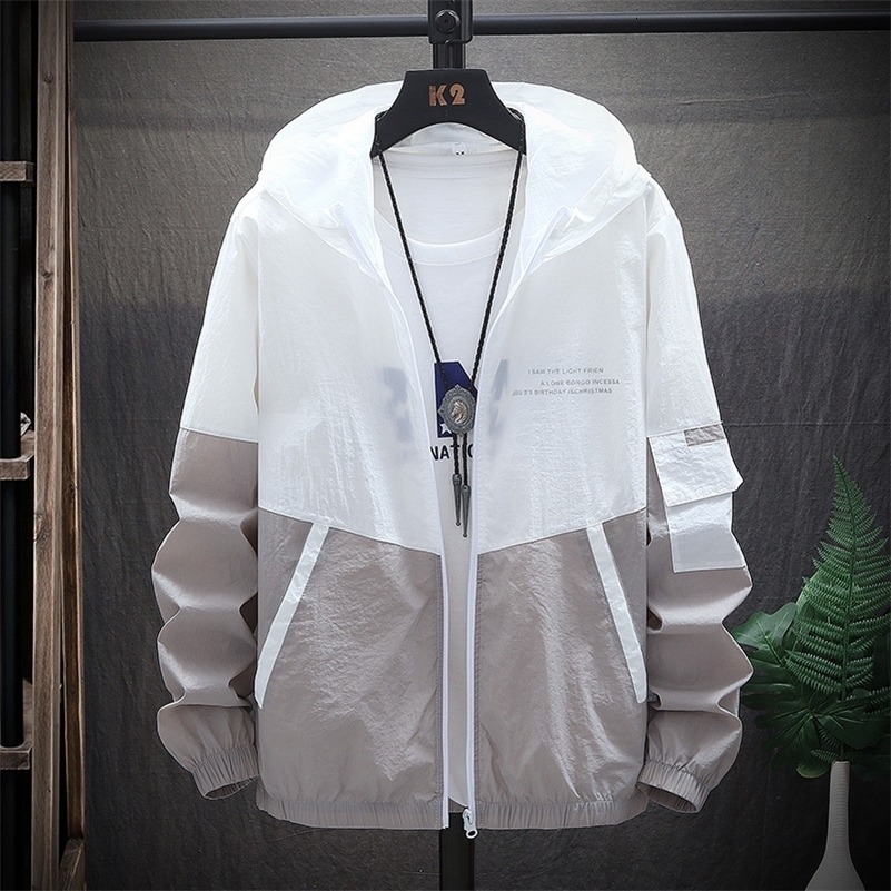 Summer Mens Sun Protection Shirt Thin Quick Drying Hood Windproof Jacket Breathable Letter Print Casual and Versatile Cardigan 250206