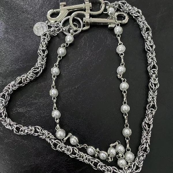 Vintage Monnarch Dragon Bone Bead Pearl Pants Chain Three Layer Fashion Accessories Hip Hop Punk One Waist Compact y2k Keychain 241116