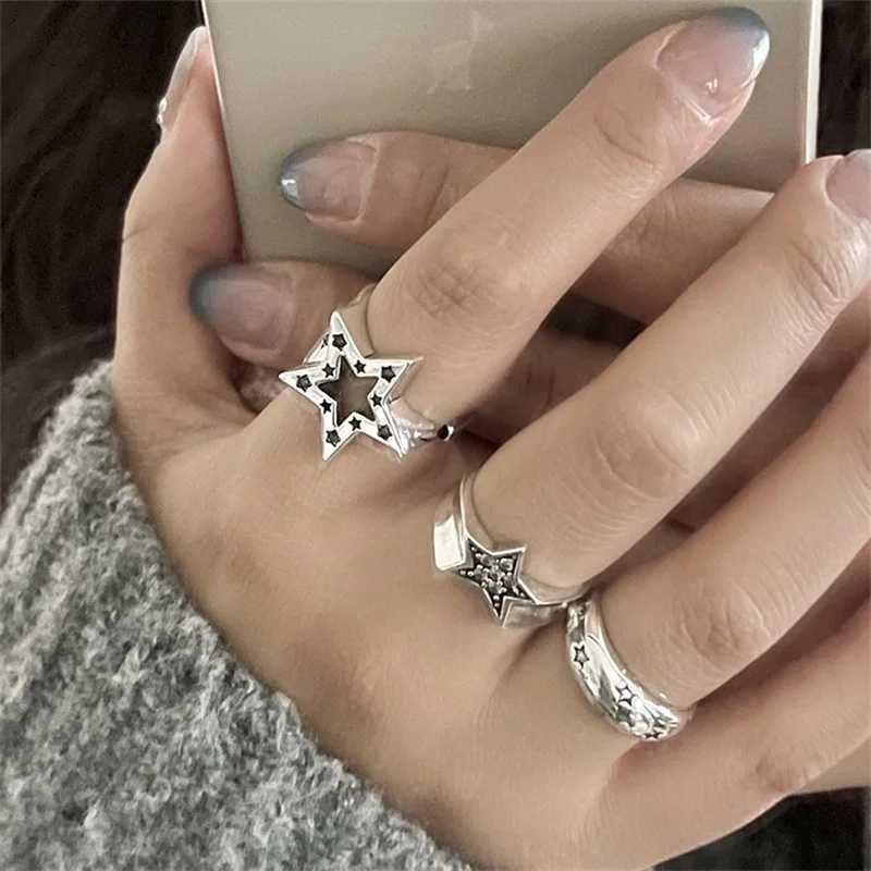 Vintage Pentagram Geometric Star Ring for Women Men Punk Gothic Sliver Color Adjustable Couple Rings Y2K Egirl Jewelry Gift W250207