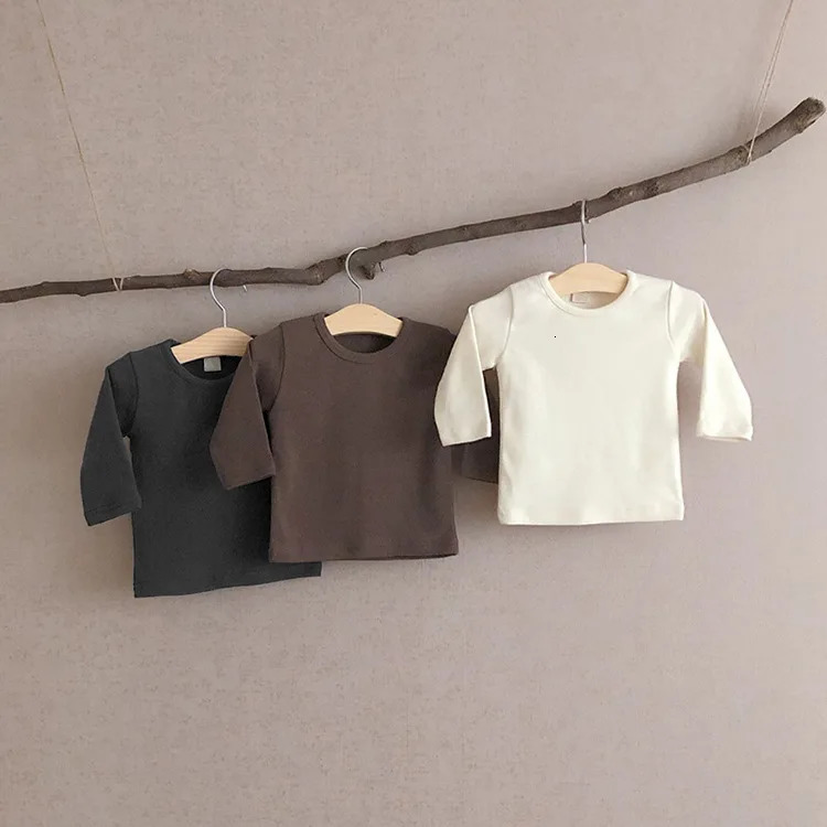 0 to 24M Kids Autumn Winter T-shirts Children Baby Boy Girls Clothes Pullover Long Sleeve Solid Cotton Warm Clothing Tops 250207