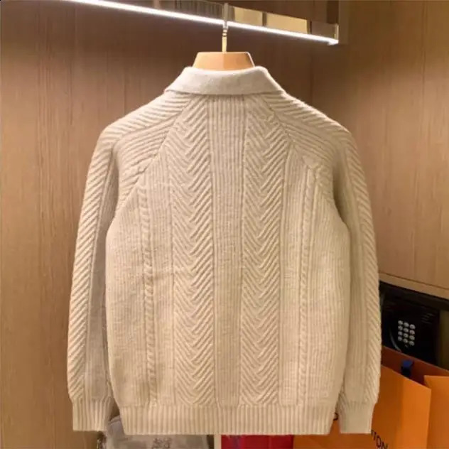 Highend Lapel American Sweater Men Pullover Trendy Knitted Spring and Autumn 2025 Longsleeved Coat 250114Z