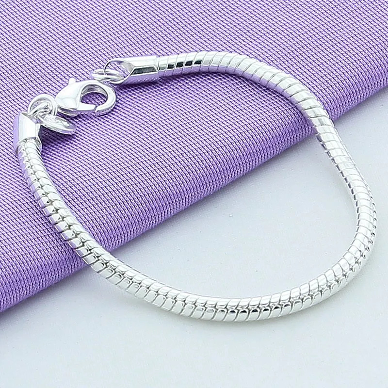 Fashionable 925 Sterling Silver Bracelet 3MM Snake Chain DIY Bracelet for Women Engagement Jewelry Gift 250206