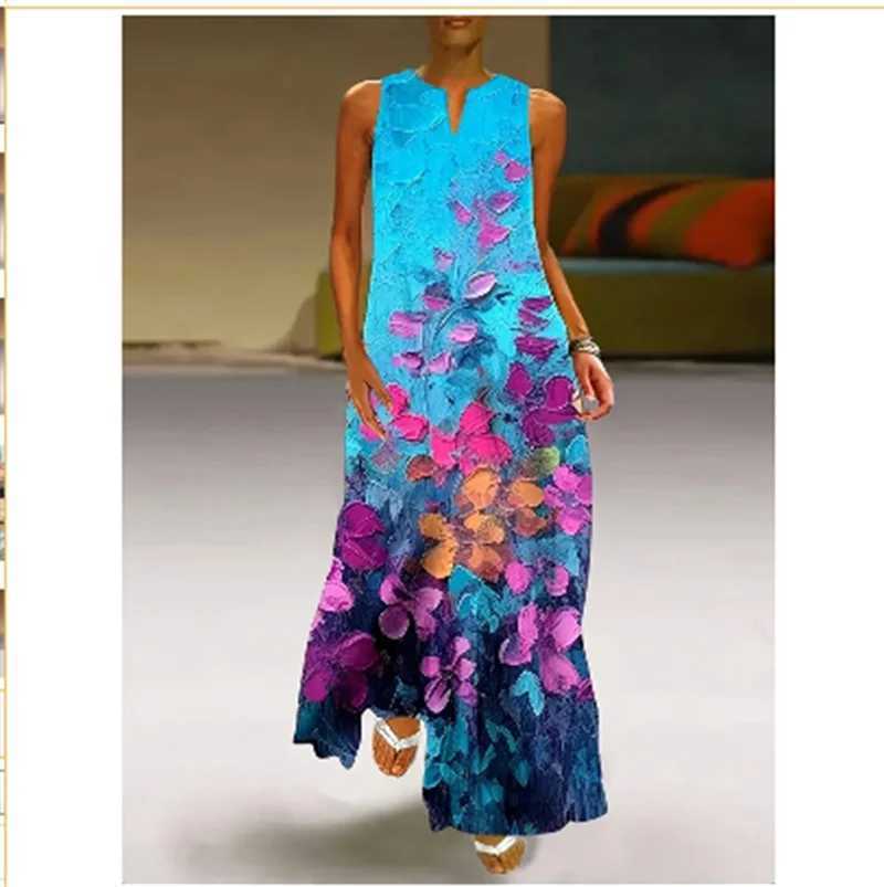 Vintage Flower Print Women Dress Summer Fashion Sexy V-neck Sveless Long Dress Ele Ladies Maxi Dress Fe Robe VestidosXJ2500207