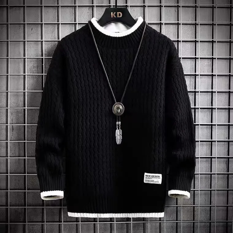 Winter Harajuku Sweater Men Casual O-Neck Pullovers High End Mens Striped Sweaters Male Thick Warm Pull Homme M-4XL 250206