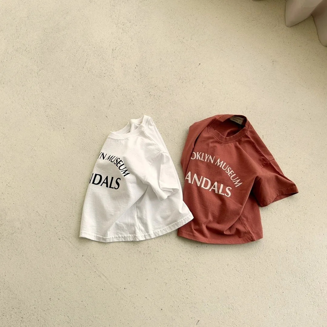 Summer Baby Costume Children Letter Print Short Sleeves Bottoming Shirt Kid Girl Cotton Casual T-shirt Boy Infant Fashion Tees 250207