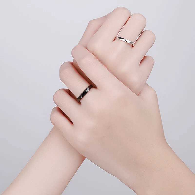 1Pair Simple Couple Rings For Women Men Rhombus Black Sliver Couple Goth Ring Luxury Opening Finger Ring Lovers Jewelry Gifts W250207