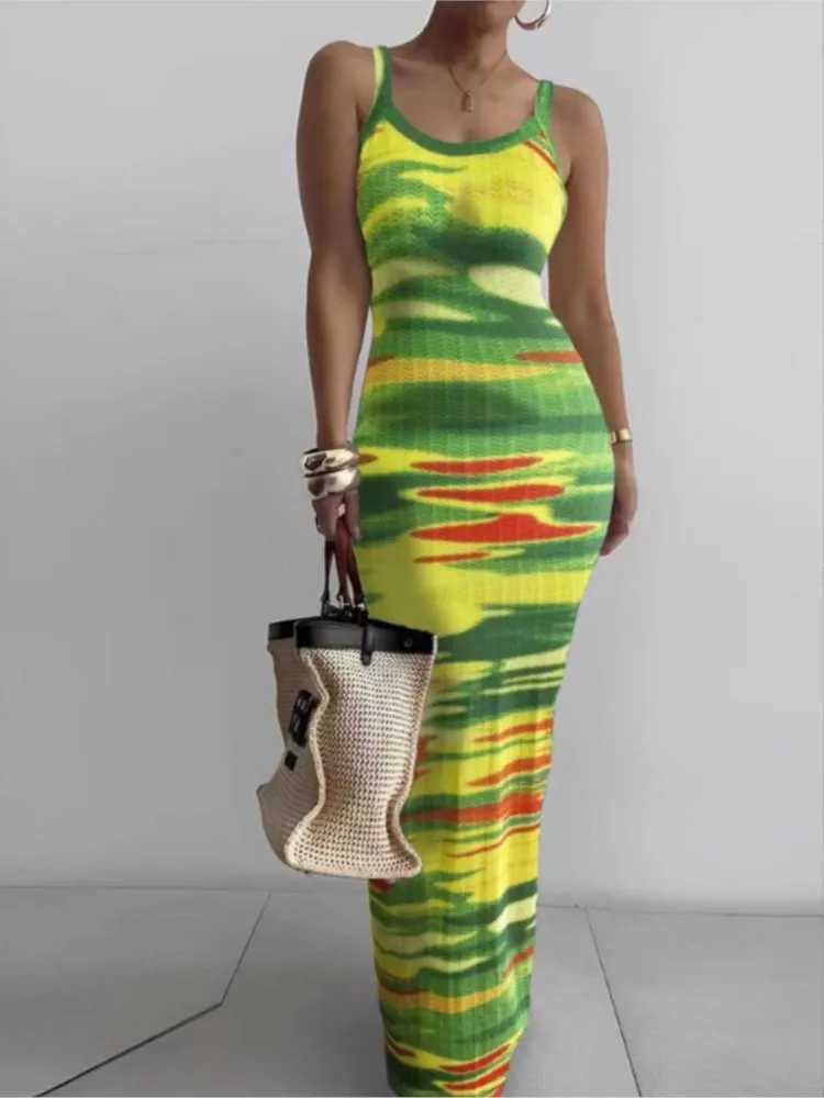 Summer Slim O-Neck Suspender Long Dress Womens Fashion Sexy Floral Printing Party Bodycon Dresses Fe Y2KXJ2500207