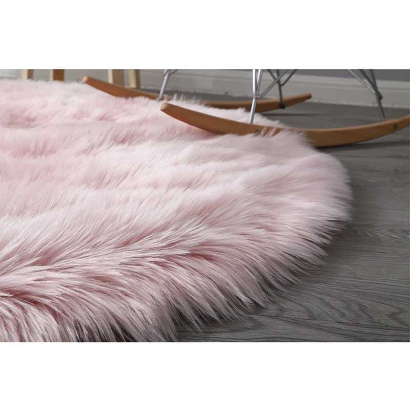 Round Fur Rugs Plush Imitation Sheepskin Living Room Home Decor Carpets Bedroom Dresser Pink Area Fluffy Long Hair Floor Mats R250422