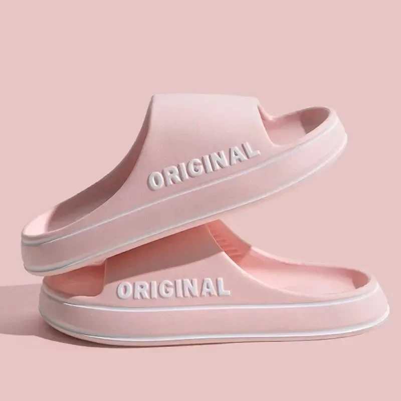 Women Letter Slippers Beach Slides Solid Color Mens Thick Sole Indoor Outdoor Summer Couple Sandals Bathroom Anti Slip ShoesXJ250207