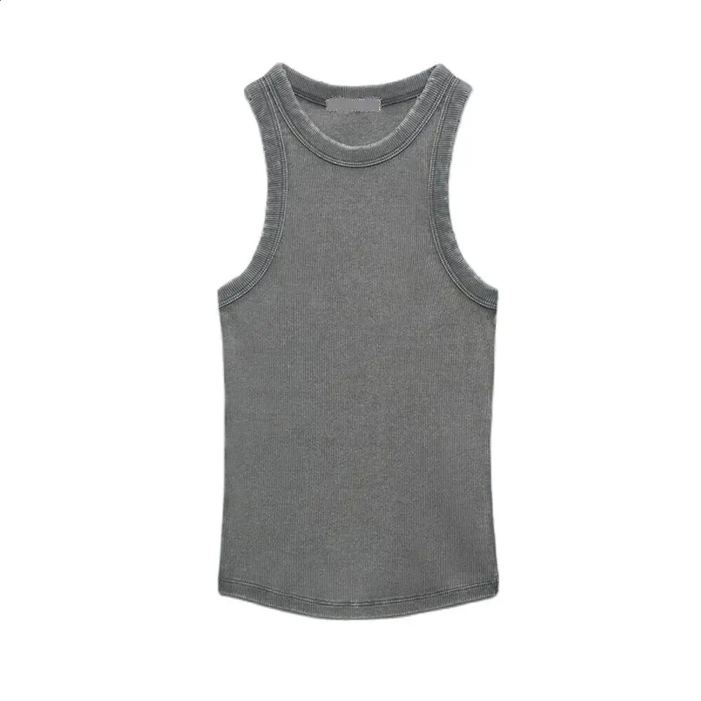 women fashion wash hole T-shirt vest womens solid color retro sleeveless slim top Washed Vest high quality womens wear 250206