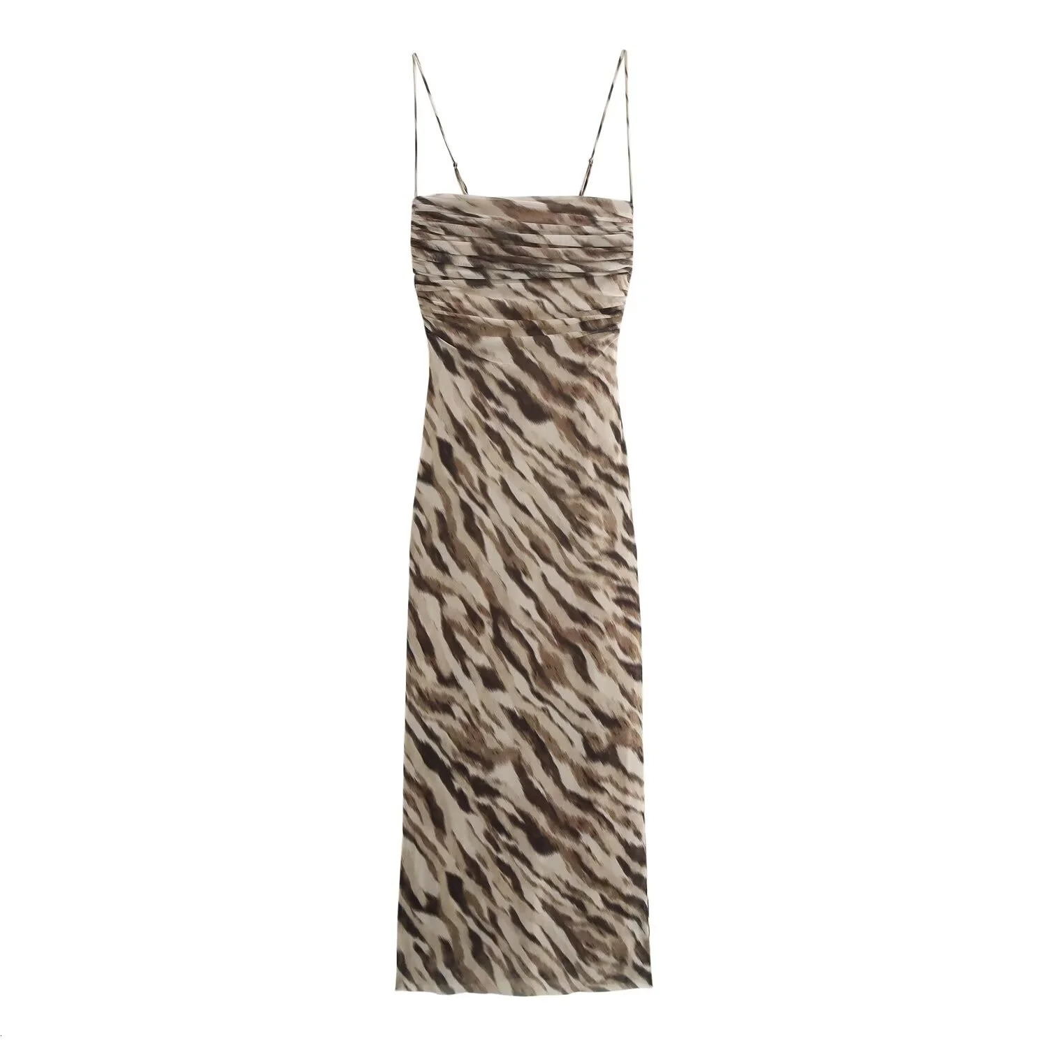 Summer Womens Clothing European And American Style Fashionable Temperament Pleated Printed Silk Mesh Dress 250206