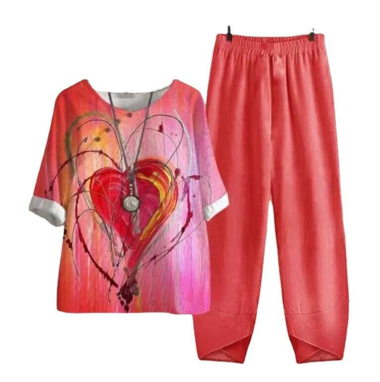 Popular Spring Women's Five Sleeve Printed Top and Pants Two Piece Set 2024 Versatile New Trendy Clothing Ins