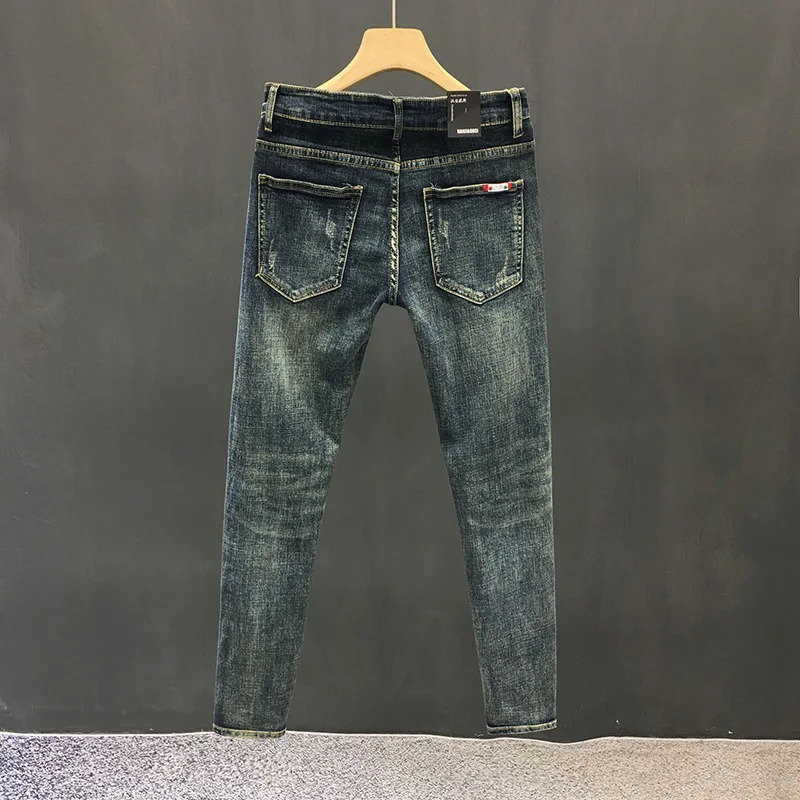 Y2k mens fashion denim pants highquality ultrathin fit fully matched with Trouser casual elastic pencil cut jeans 250207