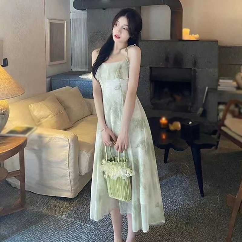 Womens Tie-Dye Floral Sveless Halter Dress Summer Waist Slim Long Dress Ruffle Le Hem Halter Tenderness DressesXJ2500207
