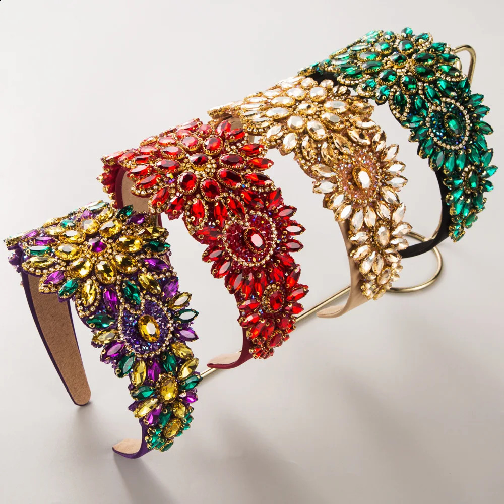 Retro Flower Headband Heavy Industry Baroque Diamond-Embedded Wide-Brimmed High-Grade Dance Party Hair Accessories Hairpin 250207