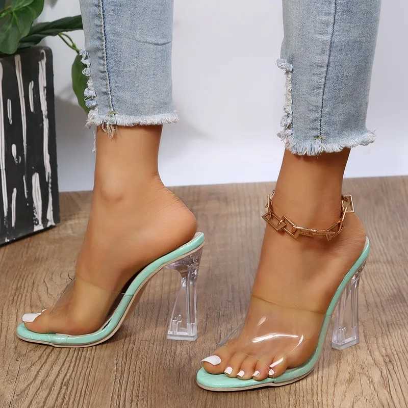 2024 Summer Jelly Sandals Open Toe High Heels Women Transparent Heel Sandal Slippers Clear Square Heel Slip- Slide ZapatosXJ250207
