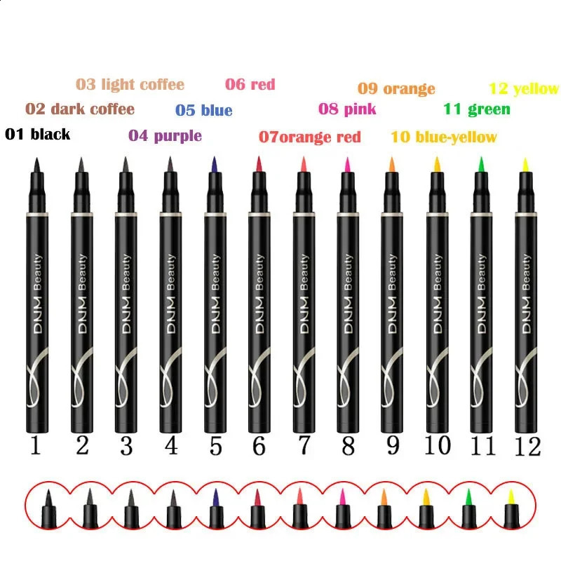 12 Colors Liquid Eyeliner Pencil Waterproof Colorful Eye Liner Pen Highlight Neon Colorful Long Lasting Eyes Makeup Cosmetic 250206