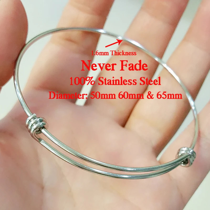 50pcs 50mm 55mm 60mm 65mm 1.6mm Thick Stainless Steel Bangle Bracelet Cuff Bracelet Expandable Wrist Bangle Wholesale 3 Colors 250207