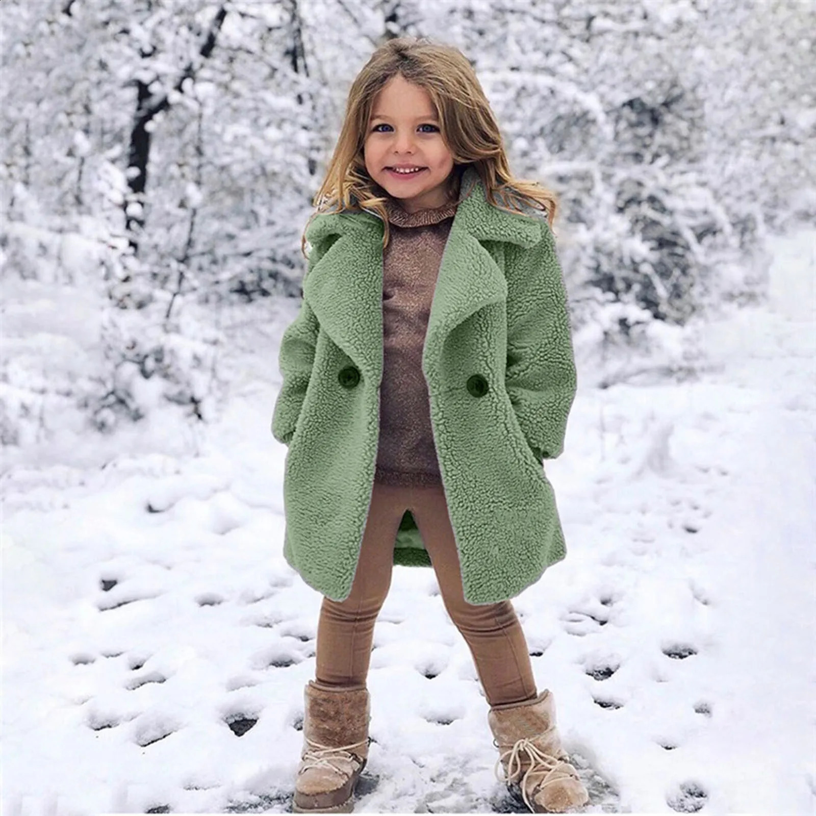 Baby Girls Thicken Winter Jackets Toddler Solid Blends Lambs Wool Clothes Kids Warm Fleece Outerwear Children Long Overcoat 1-5Y 250206